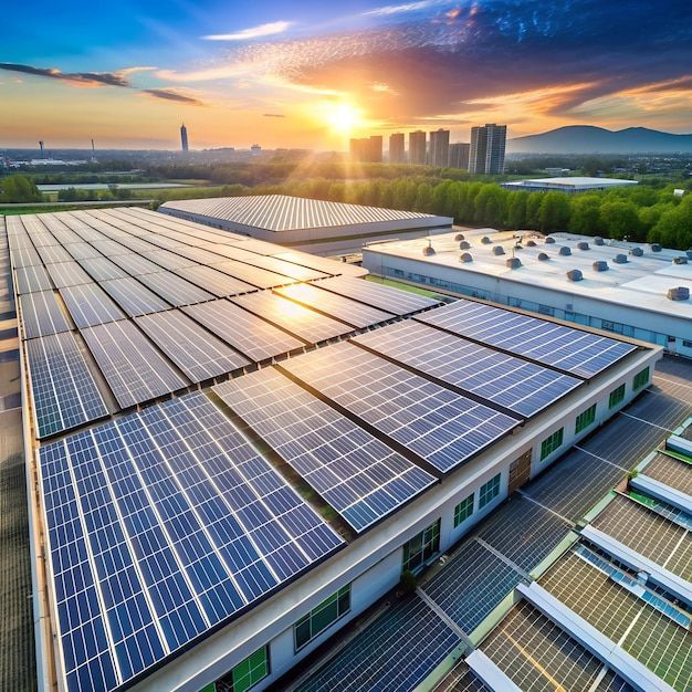 Painéis solares ao amanhecer